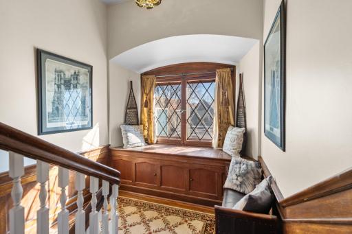 leaded Glass windows with window bench seating