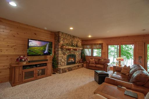 Lower Level Great Room with floor to ceiling fireplace