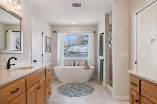 Primary Bath - Heated Floors, Large Shower, Tub and 2 Sinks ..plus views!
