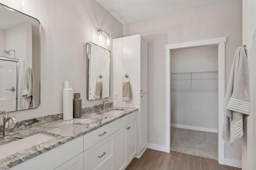 Private primary bath with dual sink vanity