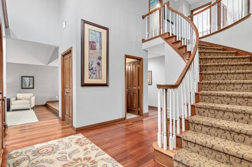 The front entrance has a beautiful staircase going to the 4 large bedrooms upstairs. Great big foyer with high ceilings to welcome guests. Newer paint throughout the home.