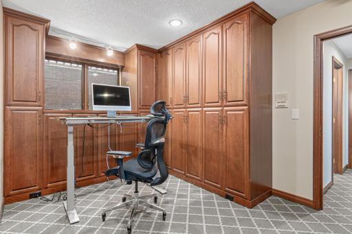 Storage galore in this office space in the lower level.