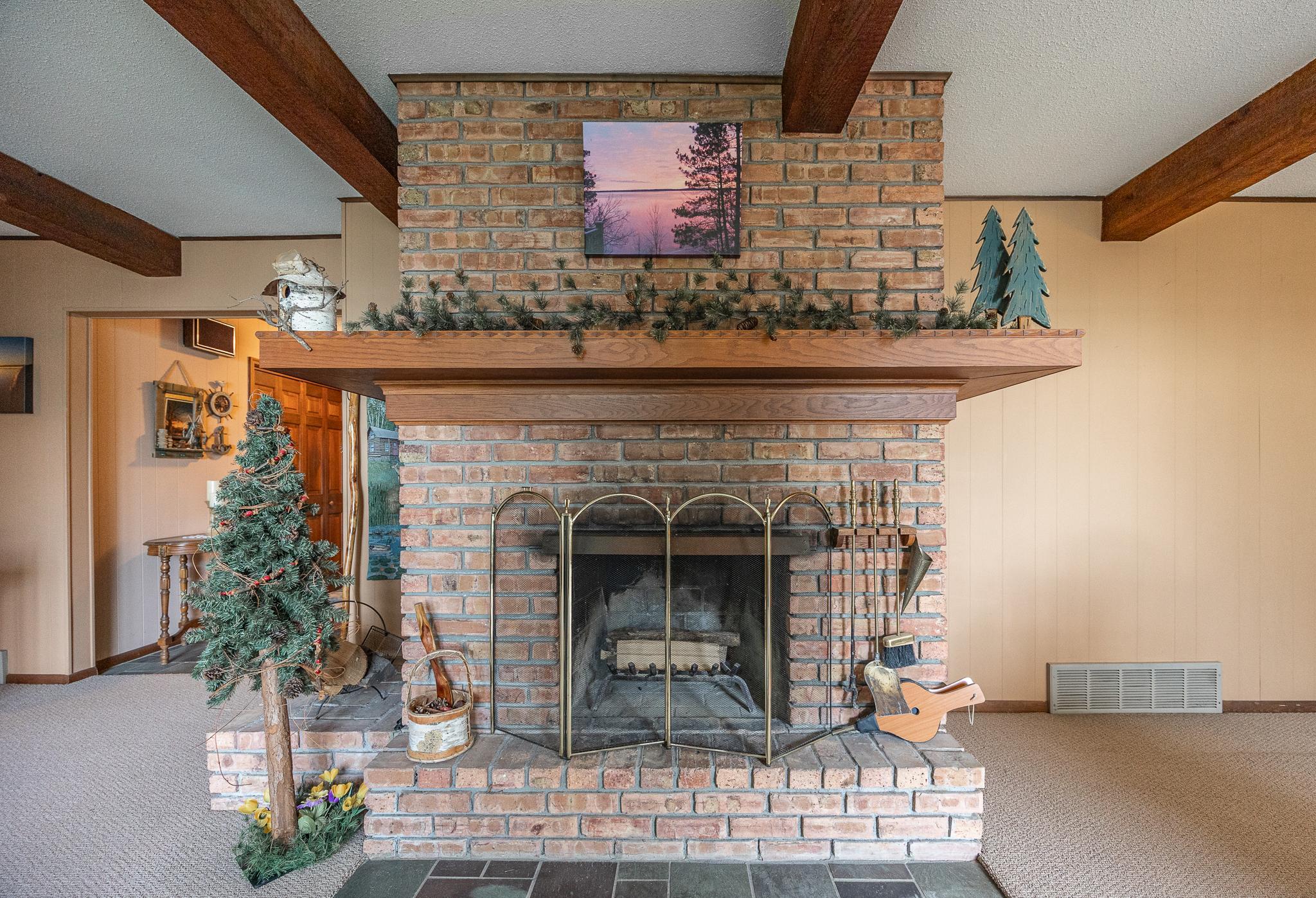 Wood burning fireplace.