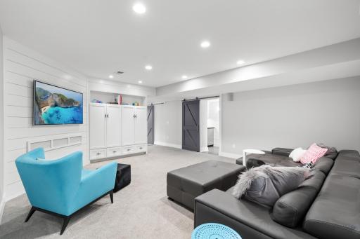 Lower level entertainment/media area.