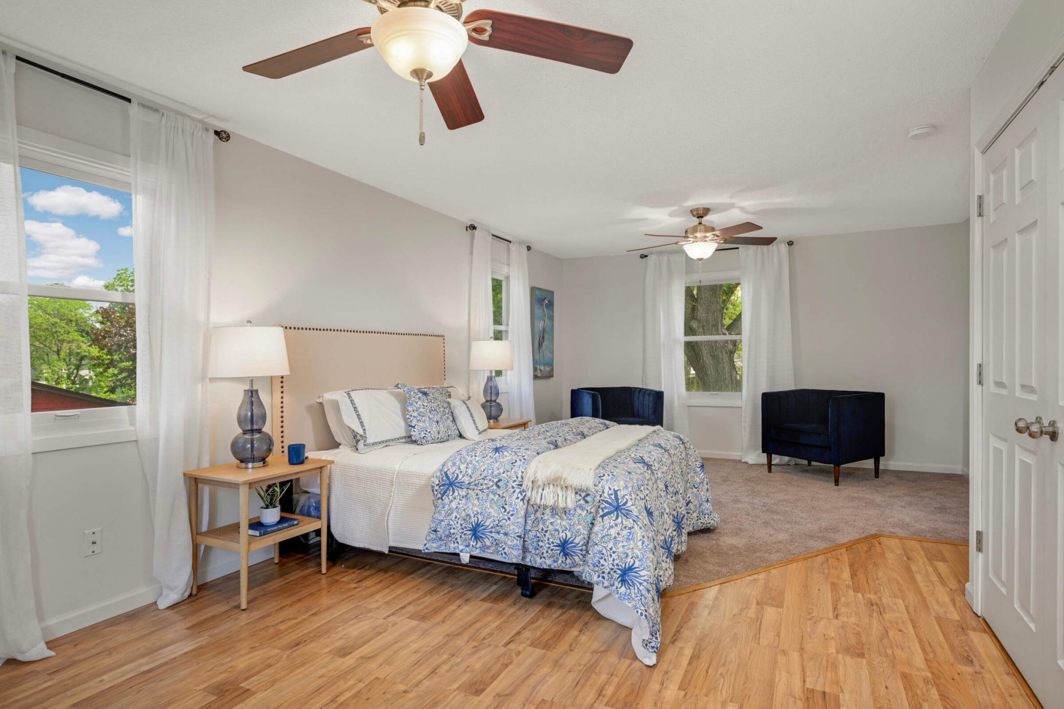 2 ceiling fans in the primary suite will ensure comfortable airflow, perfect for sleeping.