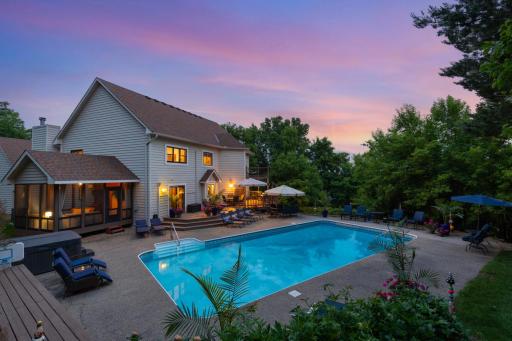 Resort-style backyard with sparkling in-ground swimming pool.