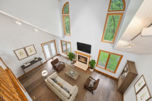 View from loft to Main floor Virtually staged
