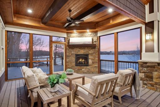 The gas burning fireplace extends the outdoor season