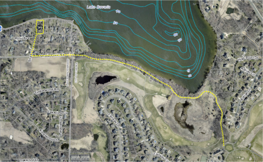 Enjoy walking or biking the scenic trail along the south shore of Lake Bavaria that leads to the Chaska Town Course Club House and Pub.