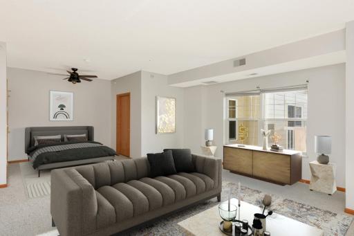 Welcome home! Large studio condo awaits you! This photo is virtual staged.