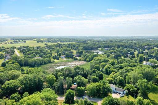 The aerial view shows how the woods and wetlands provide privacy.