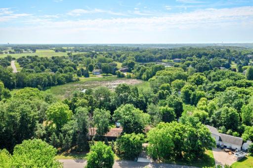 The aerial view shows how the woods and wetlands provide privacy.