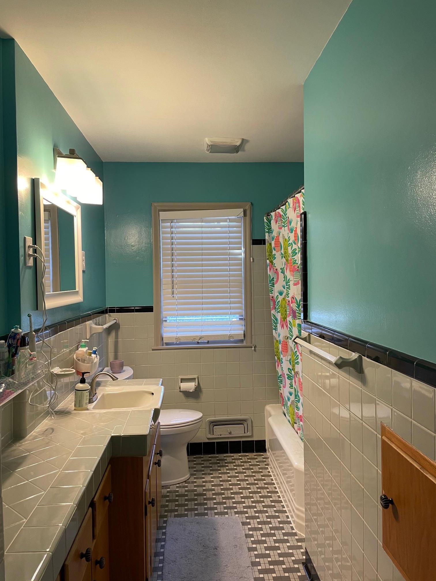 Main floor bath with full tub and shower surround.