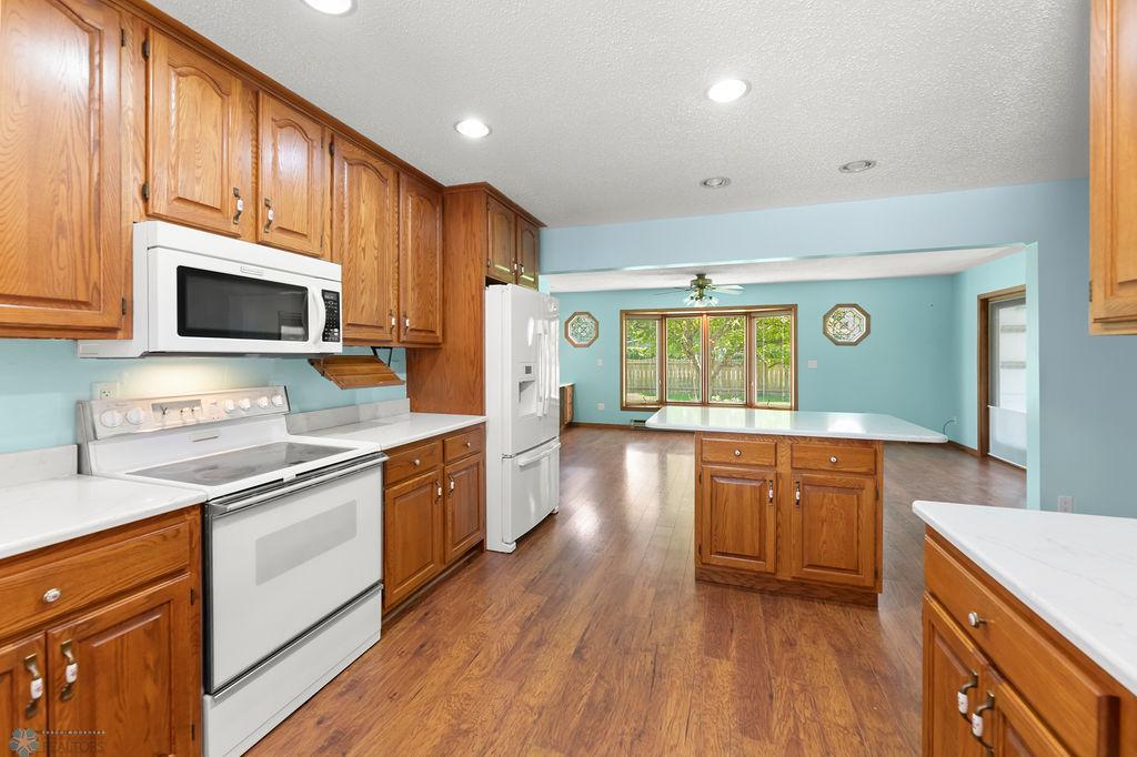 Kitchen view to Large island & Dining room