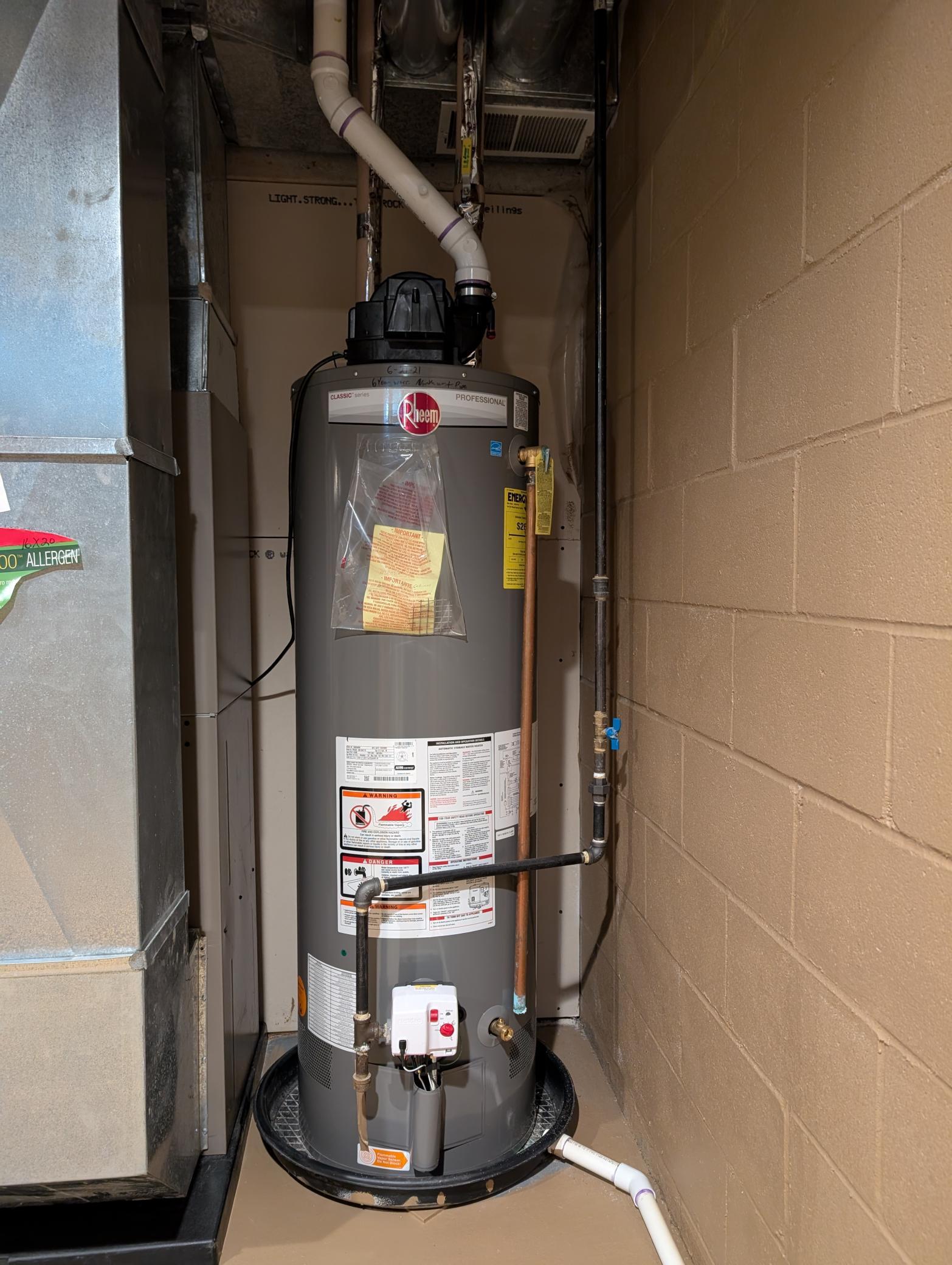 New gas water heater is highly efficient.