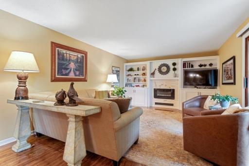 Living room with built-ins & electric fireplace