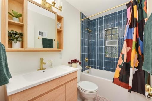 The full bath is well situated on the main floor and has been renovated.
