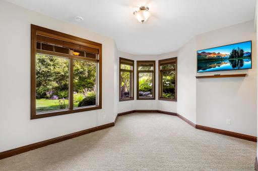 This is the second of three lower-level bedrooms. It features a dedicated bathroom and a walk-in closet.