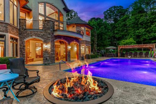 The firepit is supplied by a natural gas line.