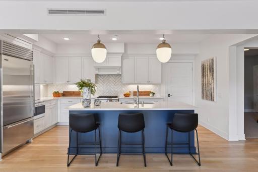 Gorgeous open concept kitchen with SS appliances, Cambria countertops, and lots of cabinet space