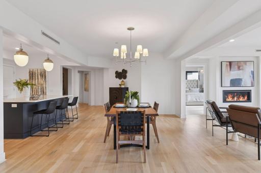 Spacious dining area is highlighted by the beautiful engineered oak floors that flow throughout the main living areas