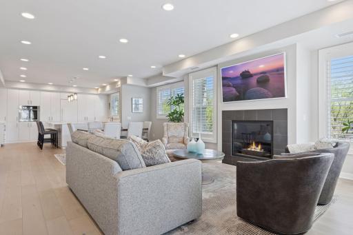 Frame tv with art and plantation shutters