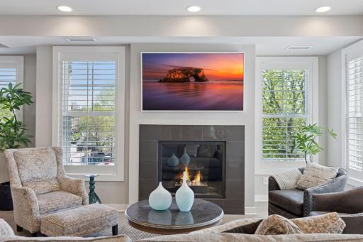 Plantation shutters. Large windows that face East. Gas fireplace