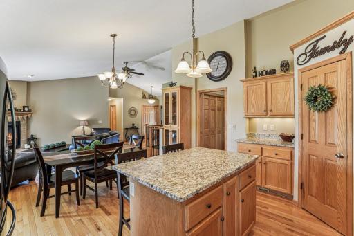 Kitchen center island. Check out the granite countertops