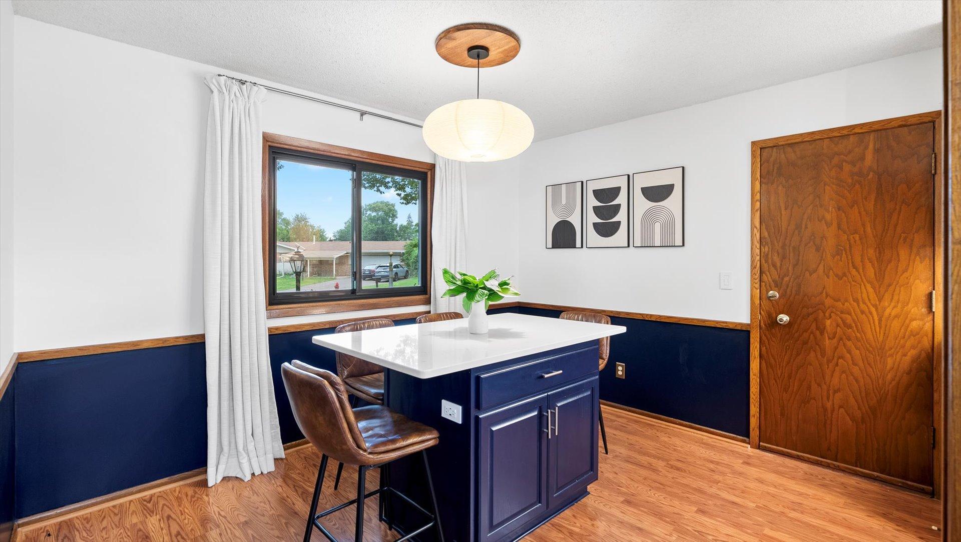 Kitchen island with electrical connections.