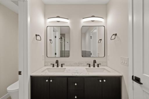 Marble top dual vanity with private water closet