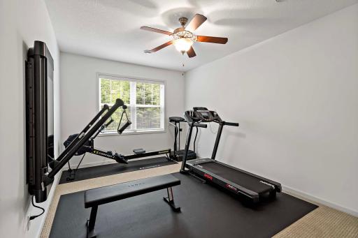 Bedroom 5 on the lower level offers a private and comfortable space, ideal for guests, workout space or office.