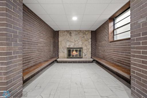 Basement fireplace sitting area