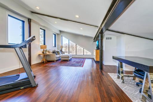 Upper-level industrial Loft. Steel beamed accents.