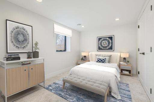 Lower-level 4th bedroom. Virtually staged.