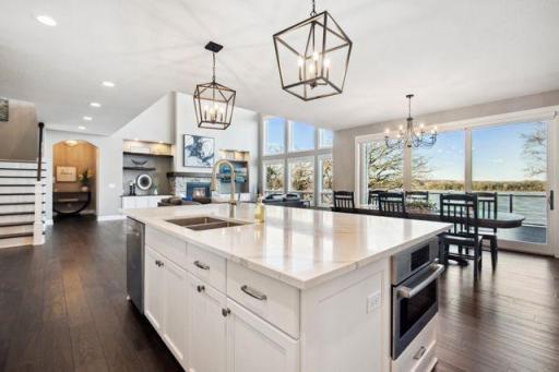 What a view from this large kitchen island equipped with bar seating if desired!