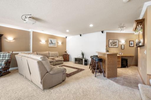 Lower level family room with wet bar and theater area