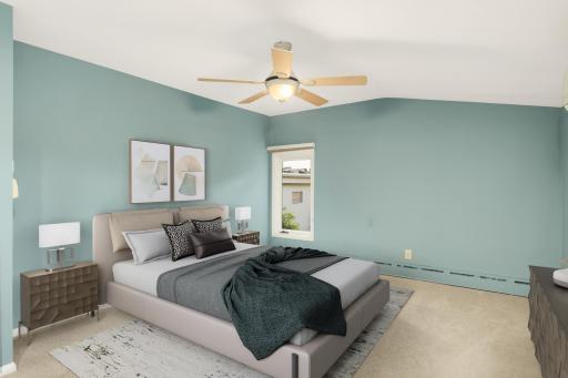 Second upper level bedroom with full bath just outside in the the hallway.