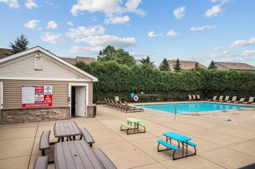 Association maintained pool and wading pool with restrooms that include showers