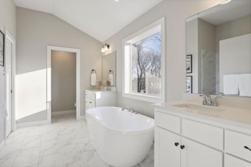 The luxurious, private bath comes with a freestanding tub. (Pic of a previous model)