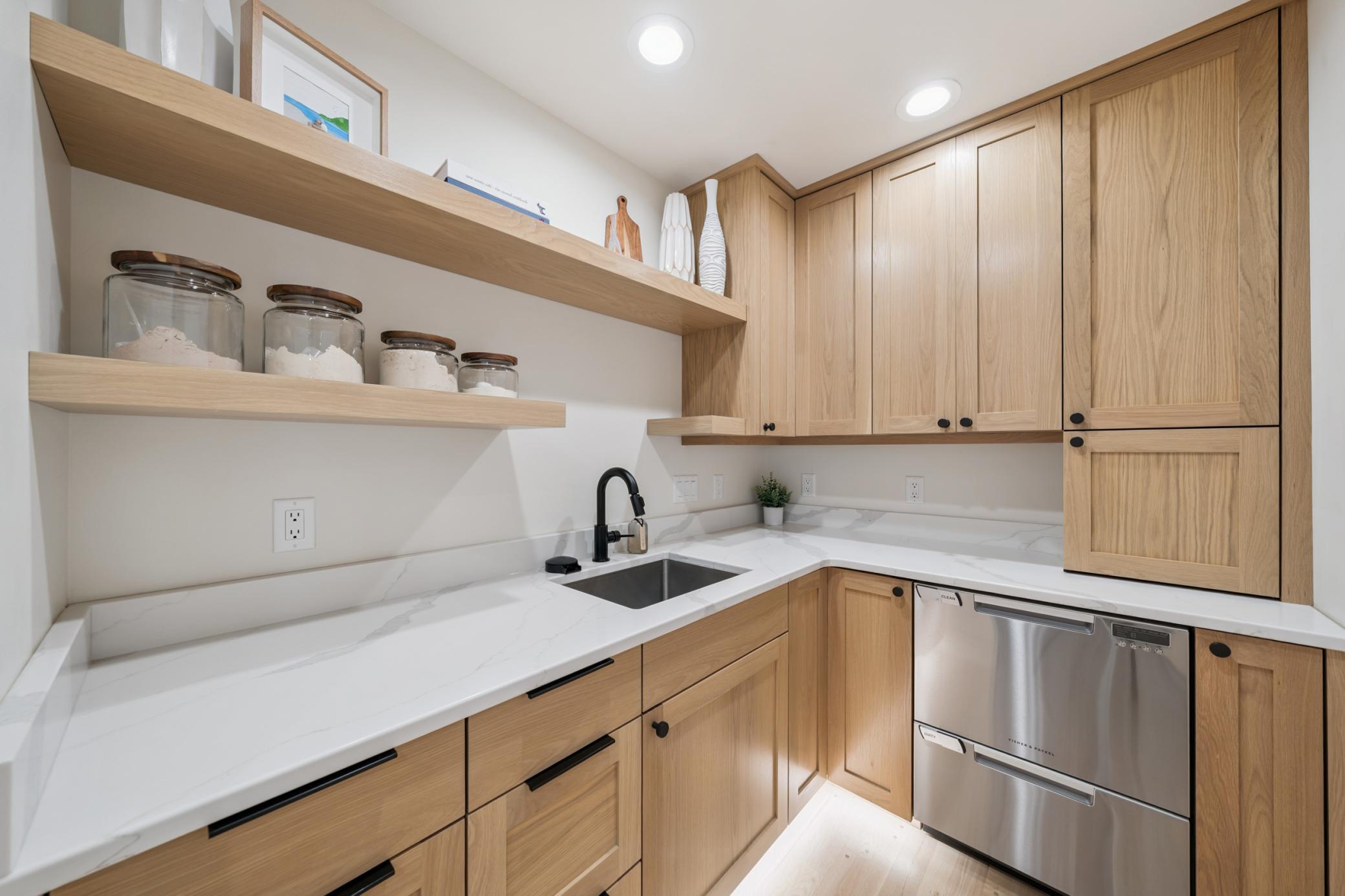 butler's pantry with double dishwasher and prep sink