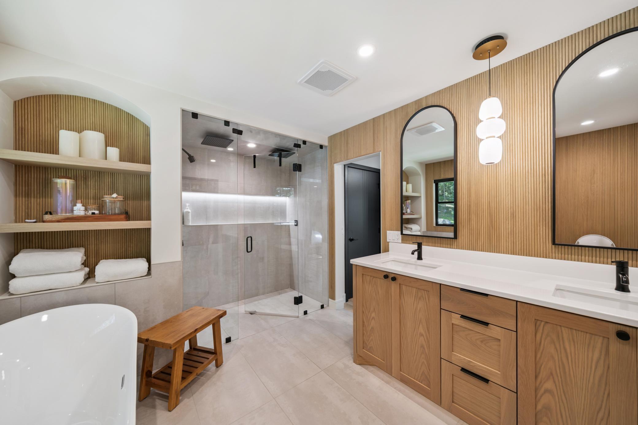 steam shower and dual rain head