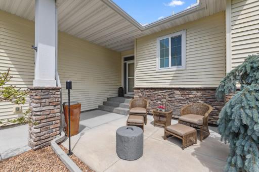 This home has two patios, one in front and one in back.