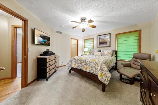 Upper level primary suite has a nice walk-in closet