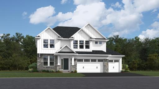 (Exterior rendering, actual homes finishes will vary) The Washburn has a stunning exterior!