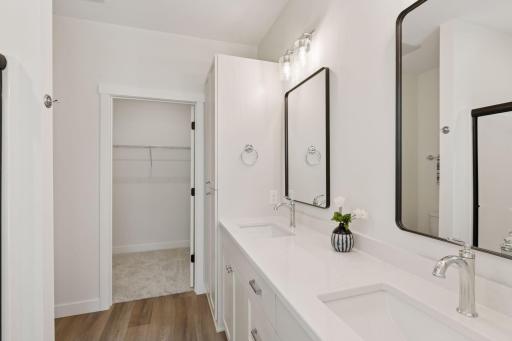 Private primary bath with dual sink vanity