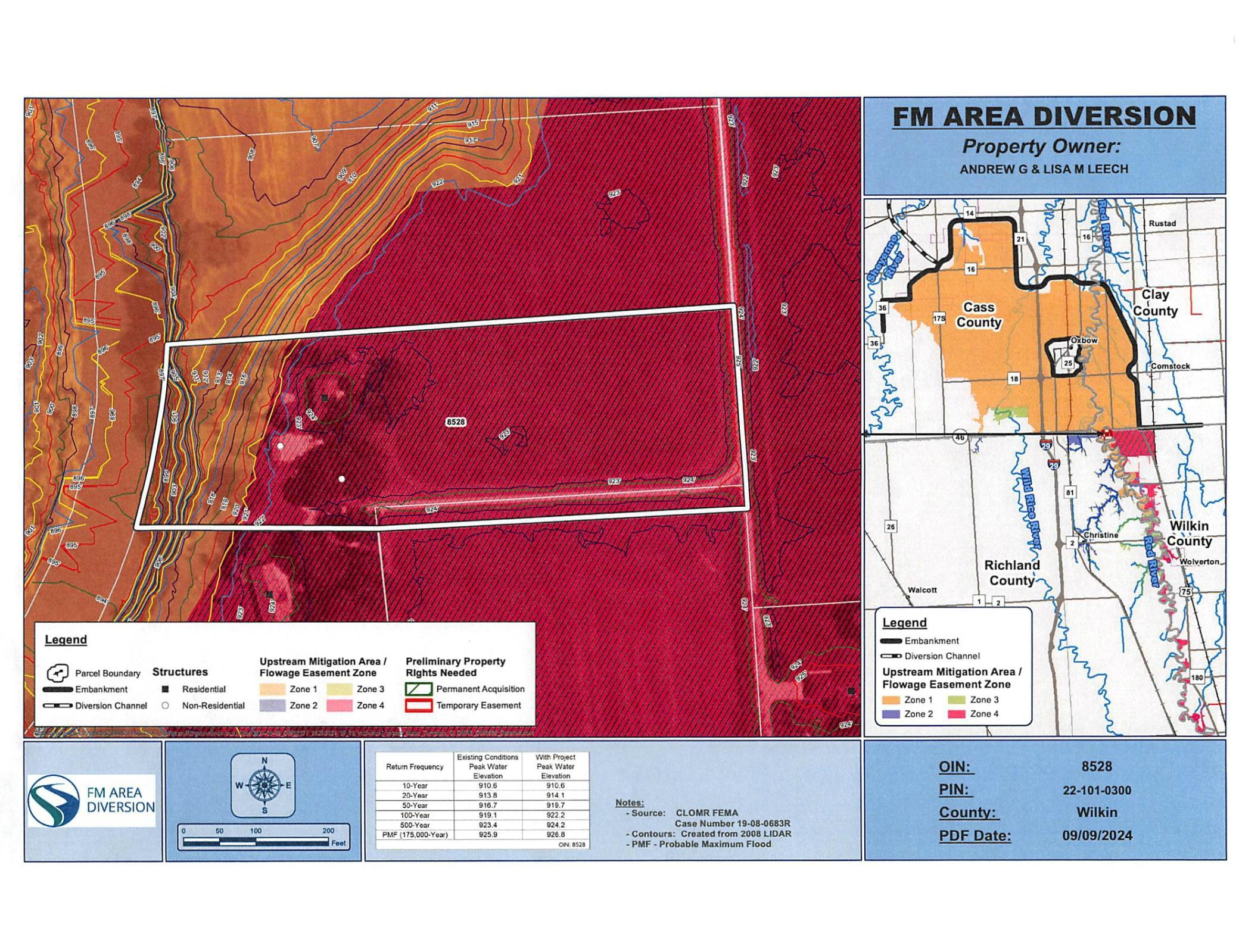 County map showing buildable areas in pink which have never flooded. Part of the diversion project.