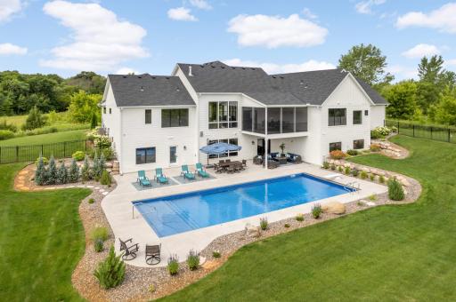 Gorgeous in-ground saltwater pool measure 20'x50', is 3' in the shallow end and 8' in the deep.