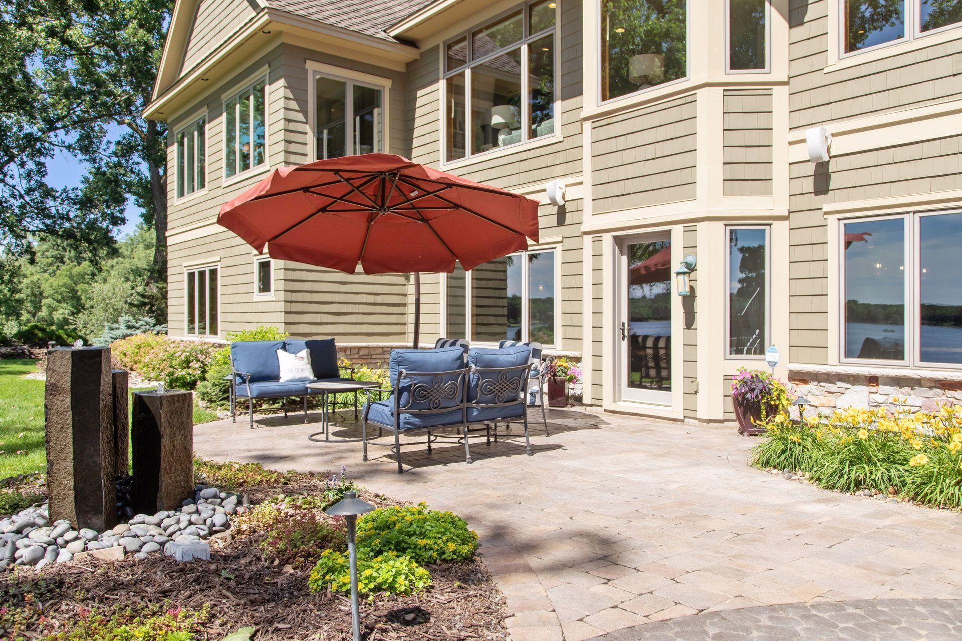 Paver patio outside family room of lower level