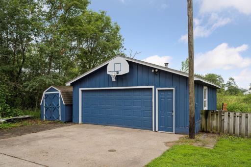 The oversized detached two stall garage is heated!