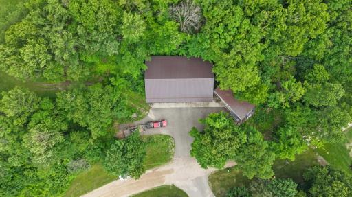 Overhead of the wooded back lot - shop area